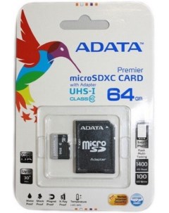 Карта памяти microSDHC Class 10 64GB AUSDX64GUICL10 RA1 SD adapter Adata