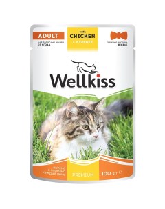 Adult Влажный корм пауч для взрослых кошек с курицей в желе 100 гр Wellkiss