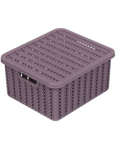 Корзина 1 5 л прямоугольная плетеная пластик пурпурная с крышкой Вязание М2368 Idea