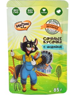 Влажный корм для кошек Мнямс Фермерская ярмарка сочные кусочки с индейкой 85г Visan industrias zootecnicas