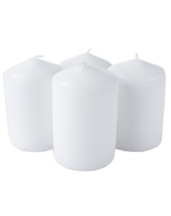 Набор свечей столбиков размер 4х4х6см пленка 4 шт белый парафин стеарин 6 часов Lumi