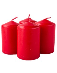 Набор свечей столбиков размер 4х4х6см пленка 4 шт красный парафин стеарин 6 часов Lumi