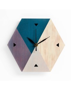 Часы настенные Геометрия 25см МДФ пластик дискретный ход 5517337 без цифр шестиугольные разноцветные Соломон