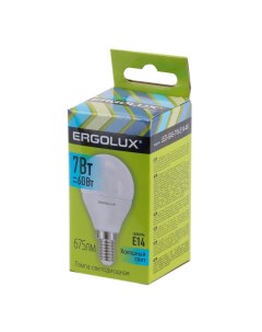 Лампа светодиодная LED 7Вт E14 4500K 172 265В шар Ergolux