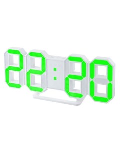 Часы настольные PF 5202 белый корпус зеленая подсветка Perfeo