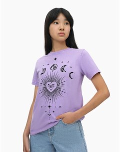 Сиреневая футболка с принтом для девочки Gloria jeans