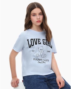 Голубая футболка с принтом для девочки Gloria jeans