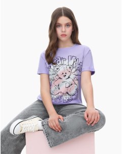 Фиолетовая футболка Straight с принтом для девочки Gloria jeans