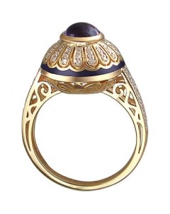 Кольцо с аметистом бриллиантами и эмалью из жёлтого золота 750 пробы Эстет