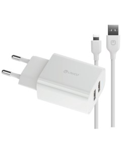 Зарядное устройство сетевое WCS8PINUNC 2 USB 2 0 12W max защита от КЗ черный кабель lightning белый Unico