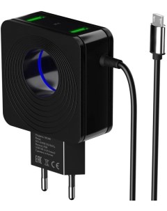 Зарядное устройство сетевое NC48m NC48m Black 2 USB 2 1A для micro USB со встроенным кабелем и LED п More choice