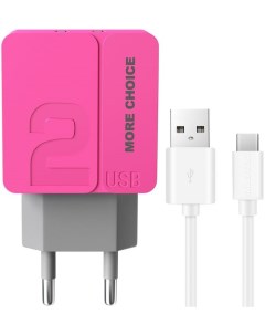 Зарядное устройство сетевое NC46a 2 USB 2 4A для Type C Pink More choice