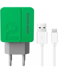 Зарядное устройство сетевое NC46a 2 USB 2 4A для Type C Green More choice