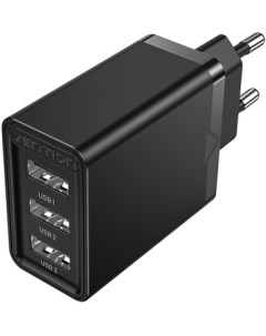 Зарядное устройство сетевое FEAB0 EU Сетевое зарядное устройство на 3 порта USB 2 4A Черный Vention