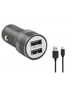 Зарядное устройство автомобильное AC 5A УТ000028596 Tech 2 USB 2 4А черное кабель USB microUSB 2 4A  Red line