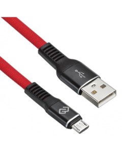 Кабель интерфейсный MicroUSB 1 2m flat BlkR micro USB m USB m 1 2м плоский в оплетке 2A черный красн Digma