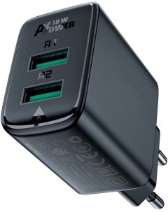 Зарядное устройство сетевое A33 двухпортовое 18W USB Type A USB Type A чёрное Acefast
