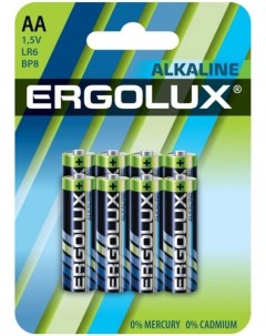 Батарейка LR6 BP8 Alkaline LR6 AA 1 5 В 2700 мА ч 8 шт в упаковке 14815 Ergolux