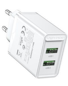 Зарядное устройство сетевое FBAW0 EU 2 порта USB A A QC 3 0 белый Vention
