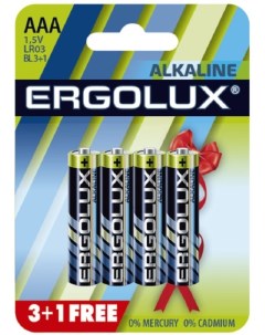 Батарейка LR03 BL3 1 Alkaline LR03 AAA 1 5 В 1150 мА ч 4 шт в упаковке 12865 Ergolux