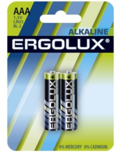 Батарейка LR03 BL 2 Alkaline LR03 AAA 1 5 В 1150 мА ч 2 шт в упаковке 11743 Ergolux
