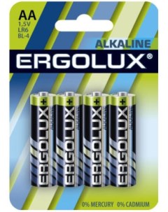 Батарейка LR6 BL 4 Alkaline LR6 AA 1 5 В 2700 мА ч 4 шт в упаковке 11748 Ergolux
