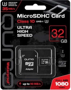 Карта памяти MicroSDHC 32GB QM32GMICSDHC10U3 Class 10 UHS I U3 SD adapter Qumo