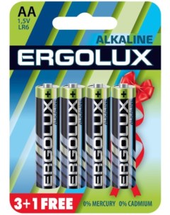 Батарейка LR6 BL3 1 Alkaline LR6 AA 1 5 В 2700 мА ч 4 шт в упаковке 12866 Ergolux