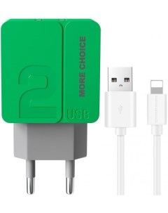 Зарядное устройство сетевое NC46i 2 USB 2 4A для Lightning 8 pin 1м Green More choice