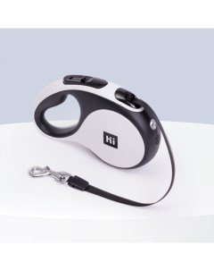 Рулетка для собак со встроенным LED фонарем USB L ремень 5 м до 50 кг черно белая Hipet