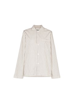 Poplin Pyjamas Shirt White Brown Striped XS Tekla