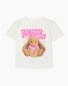 Молочная футболка с принтом Lucky Bunny для девочки Gloria jeans