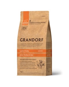 JUNIOR low grain Сухой корм для щенков с 4 месяцев ягнёнок с индейкой 1 кг Grandorf