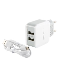 Зарядное устройство сетевое NC 2 4A УТ000013633 2 USB 2 4A кабель Type C белый Red line