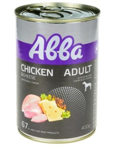 Premium Adult консервы для собак средних и крупных пород с цыпленком и сыром 400гр Avva