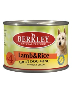 4 консервы для взрослых собак ягнёнок с рисом 200 г Berkley