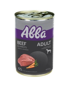 Premium Adult консервы для собак средних и крупных пород с говядиной и морковью 400гр Avva