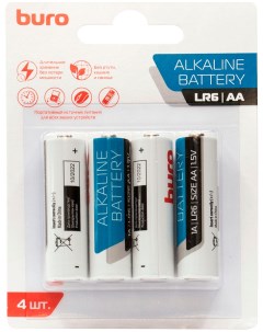 Батарейки Alkaline LR6 AA 4 штуки блистер Buro
