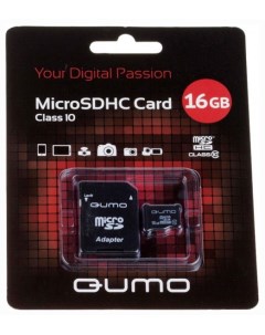 Карта памяти MicroSDHC 16 GB Сlass 10 с адаптером SD Qumo