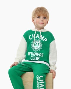 Зелёное худи колор блок с принтом Winners Club для мальчика Gloria jeans