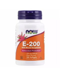Натуральный витамин Е 200 100 капсул Now foods