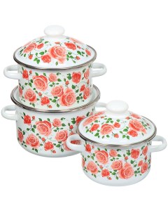 Набор посуды эмалированная сталь 6 предметов кастрюли 2 3 4 л индукция Роза плетистая 15 N15B88 Сибирские товары