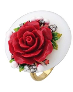 Кольцо Роза с ониксом пластиком фианитами эмалью из серебра с позолотой Эстет