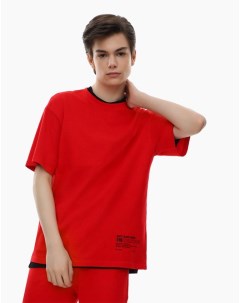 Красная базовая футболка oversize с надписями для мальчика Gloria jeans
