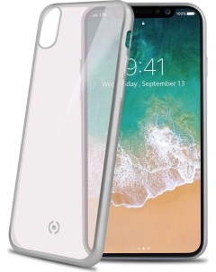 Чехол накладка Laser Matt для Apple iPhone X XS прозрачный серебристый кант Celly