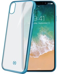 Чехол накладка Laser Matt для Apple iPhone X XS прозрачный синий кант Celly