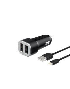 Автомобильное зарядное устройство 2 USB 2 4А кабель Lightning MFI черный Deppa