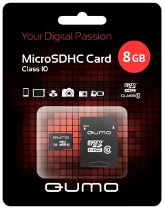 Карта памяти MicroSDHC 8Gb Сlass 10 ADP QM8GMICSDHC10 Qumo