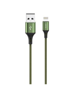 Кабель BASIC USB 2 0 lightning 1 2м 2 1A текстильная оплетка зеленый Olmio