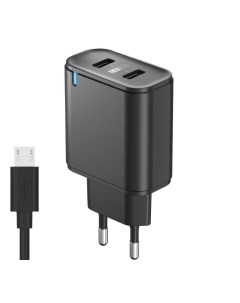 Сетевое зарядное устройство USBx2 2 4A microUSB кабель Smart IC black Olmio